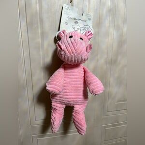 Giftable World  Hippo Pet Plush Chew Toy Striped Corduroy with Squeaker  16”